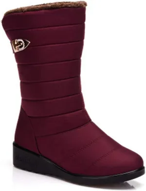 VOKLIN Women's Winter Mid Wide Calf Snow Boots Waterproof Rain Slip On Lightweight Warm Fur Cold Weather Boot
