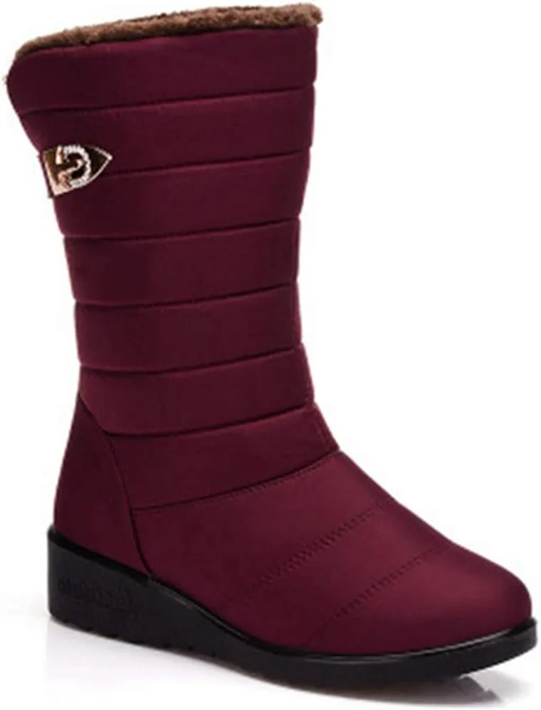 VOKLIN Women's Winter Mid Wide Calf Snow Boots Waterproof Rain Slip On Lightweight Warm Fur Cold Weather Boot