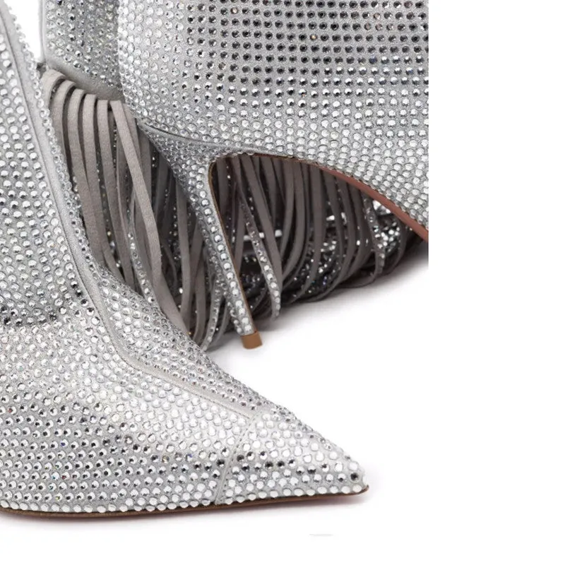Winter Glam High Heel Rhinestone Suede Knee Boots