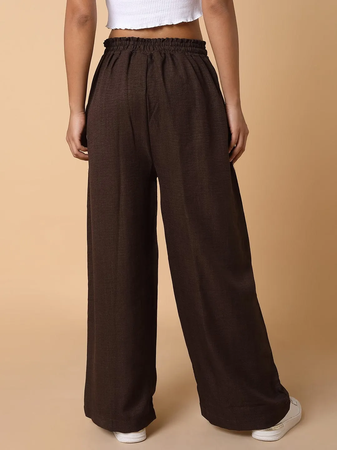 Women Brown Comfort Slim Fit Parallel Trousers