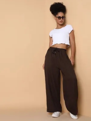 Women Brown Comfort Slim Fit Parallel Trousers