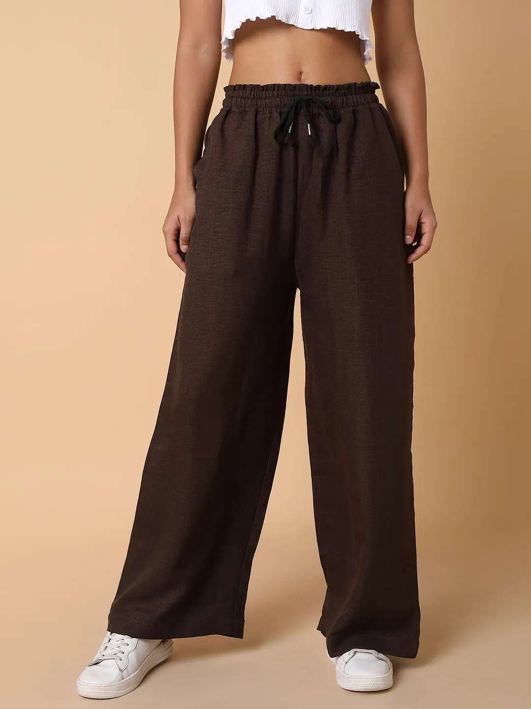 Women Brown Comfort Slim Fit Parallel Trousers