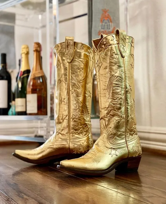 Women Stars Embroidered Cowboy Boots Trendy Chunky Knee High Cowgirl Boots