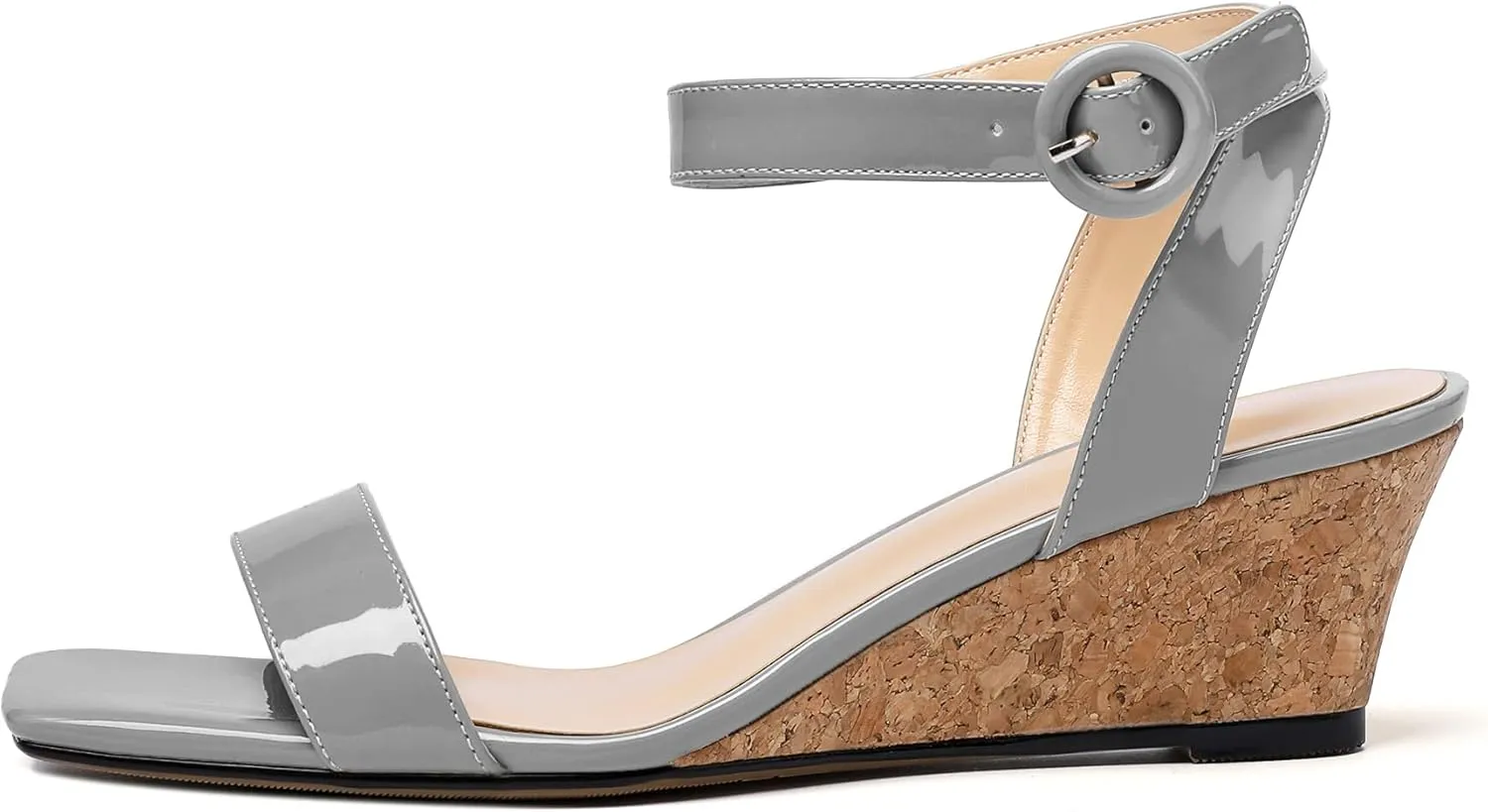 YODEKS Womens Wedge Sandals 2 Inch Low Cork Heel Pumps Square Open Toe Shoes with Ankle Strap for Party Workplace Casual Dress