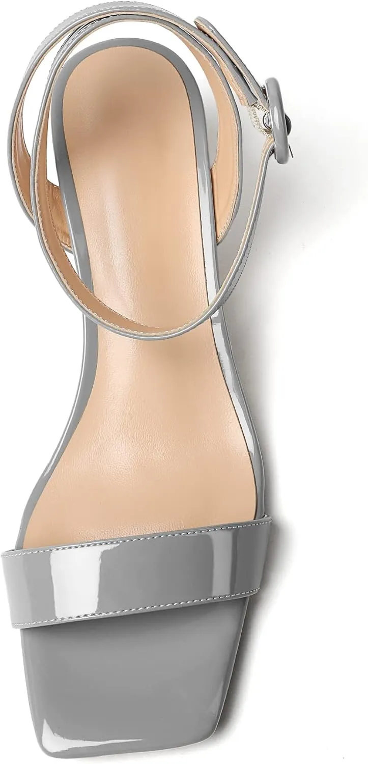 YODEKS Womens Wedge Sandals 2 Inch Low Cork Heel Pumps Square Open Toe Shoes with Ankle Strap for Party Workplace Casual Dress