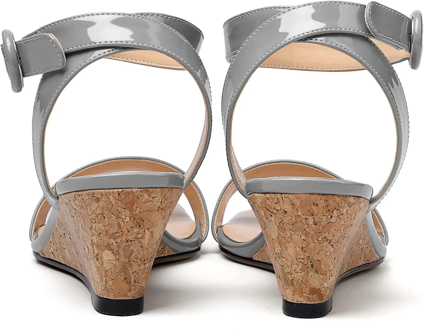 YODEKS Womens Wedge Sandals 2 Inch Low Cork Heel Pumps Square Open Toe Shoes with Ankle Strap for Party Workplace Casual Dress