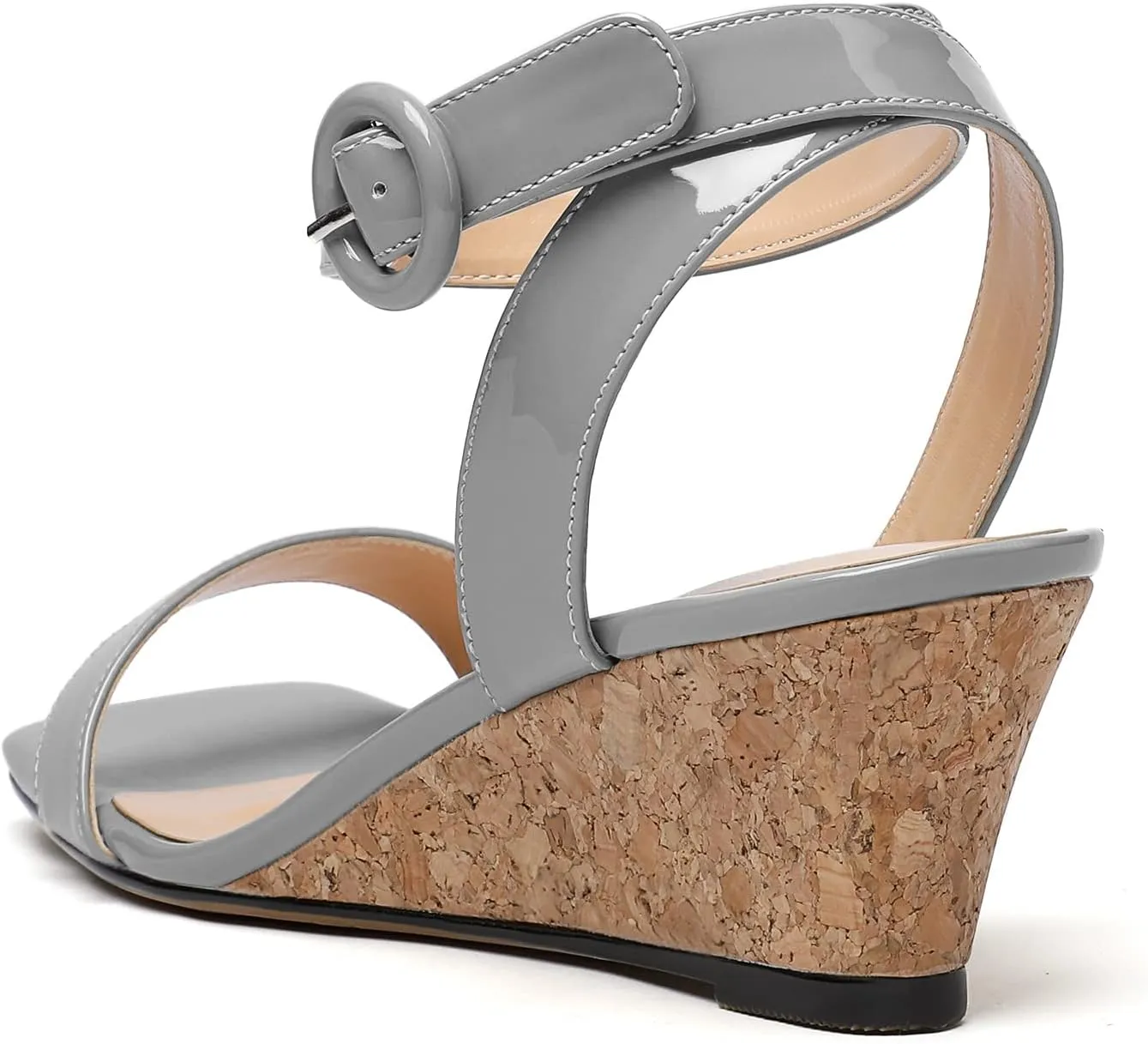 YODEKS Womens Wedge Sandals 2 Inch Low Cork Heel Pumps Square Open Toe Shoes with Ankle Strap for Party Workplace Casual Dress